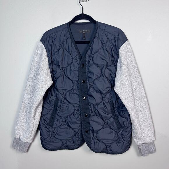 Rag & Bone jacket men's medium quilted varsity bomber varsity black gray - Picture 4 of 12